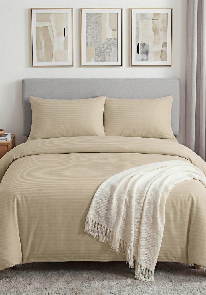 ARIA BED SET CREAM BEIGE- SATIN COTTON 400TC