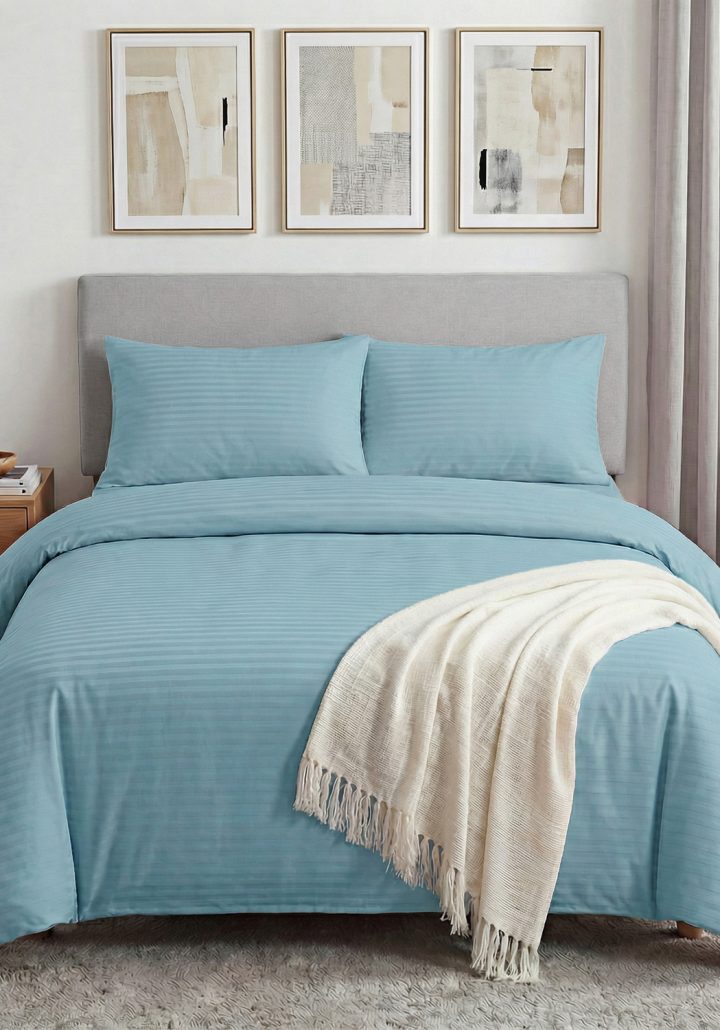 ARIA BED SET MISTY BLUE- SATIN COTTON 400TC