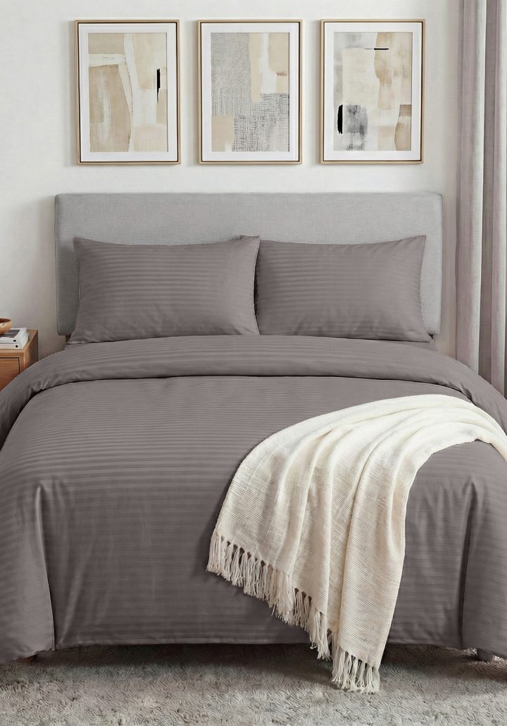 ARIA BED SET WARM GREY- SATIN COTTON 400TC