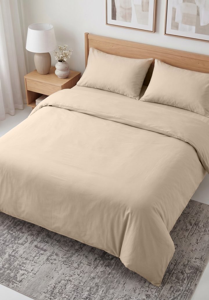 CARLTON STONEWASHED BED SET BEIGE- 50% COTTON + 50% BLEND OF LINEN AND MICROFIBER