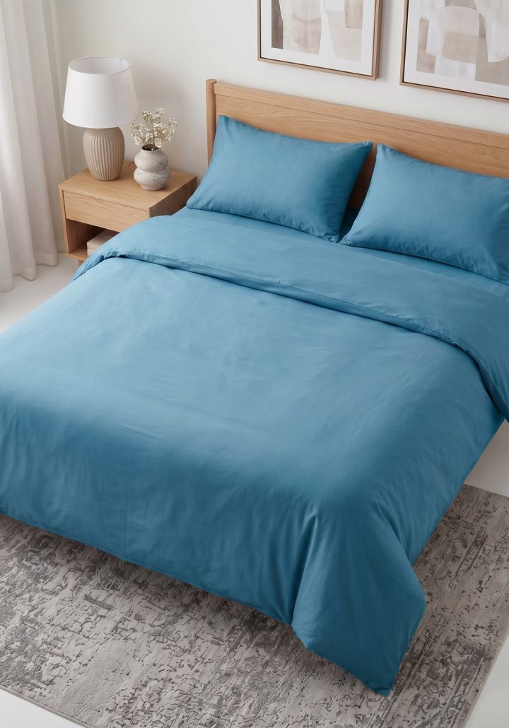 CARLTON STONEWASHED BED SET DEAP BLUE- 50% COTTON + 50% BLEND OF LINEN AND MICROFIBER