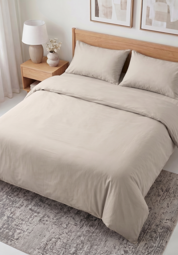 CARLTON STONEWASHED BED SET CREIGE- 50% COTTON + 50% BLEND OF LINEN AND MICROFIBER