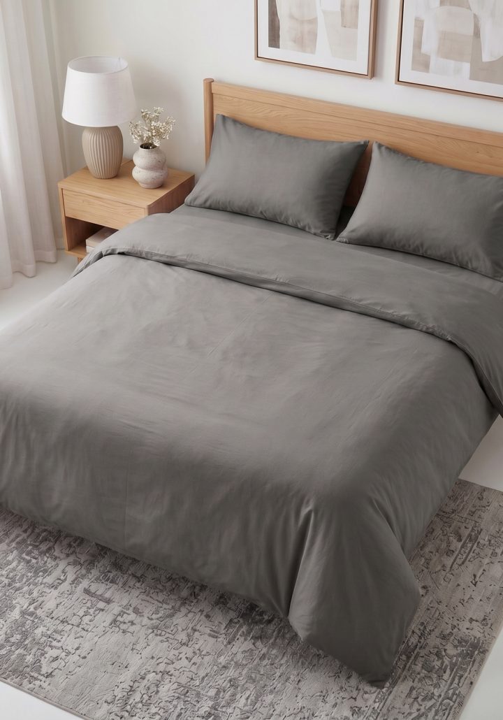 CARLTON STONEWASHED BED SET GREY- 50% COTTON + 50% BLEND OF LINEN AND MICROFIBER